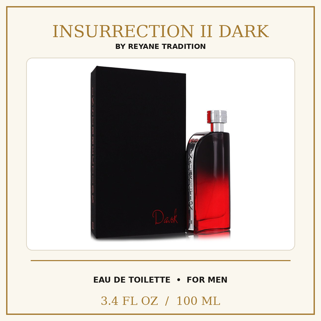 Insurrection II Dark by Reyane Tradition — 3.4 fl oz / 100 ml Eau de Toilette for men, size and product type