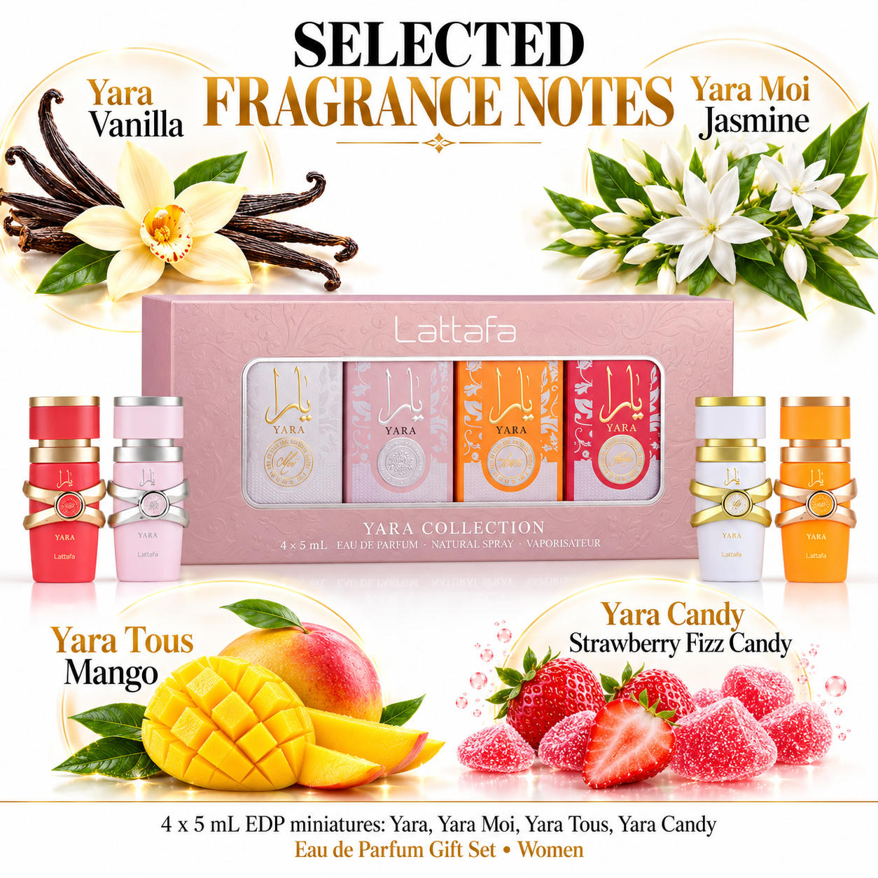 Lattafa Yara Mini Collection selected fragrance notes