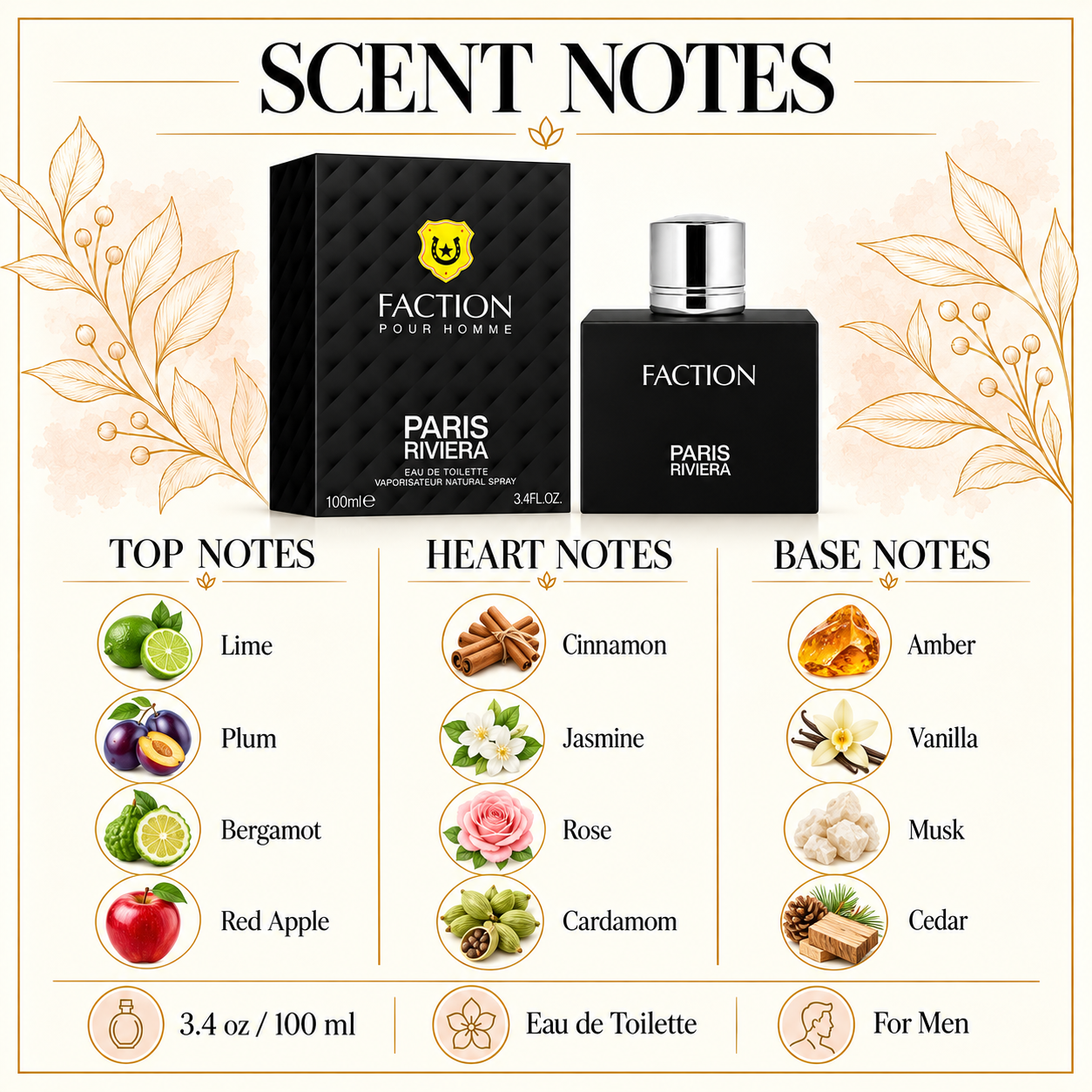 Riviera Faction by Paris 3.4 Oz Eau De Toilette Spray for Men - Notes [Drive:17YjUe3jtuQStFf3p3wTOzHof1TJOzynU]