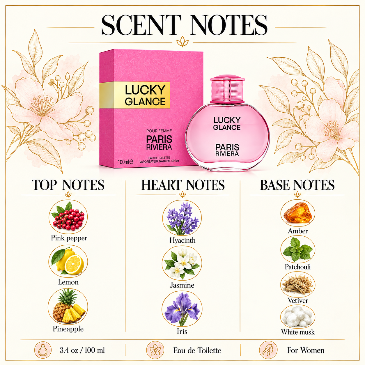 Riviera Lucky Glance by Paris 3.4 Oz Eau De Toilette Spray for Women - Notes [Drive:1JMtPYGCUG433OELXr3dCVn0ZmI2f8m_G]