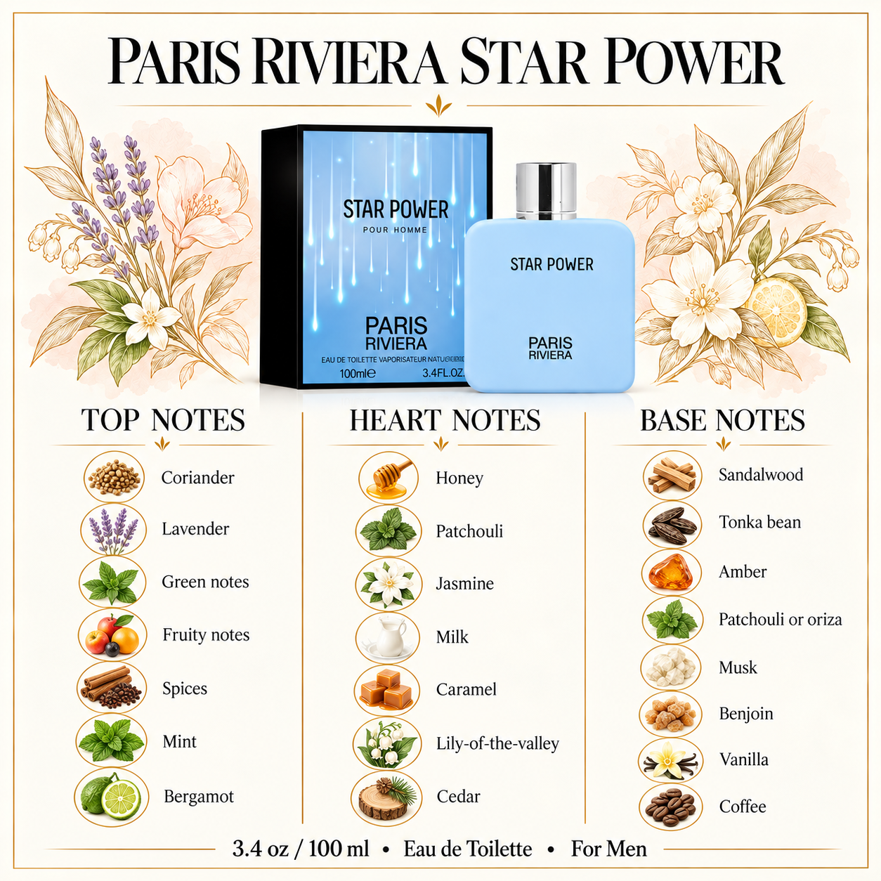 Riviera Star Power by Paris 3.4 Oz Eau De Toilette Spray for Men - Notes [Drive:11b2qiHCZvuE6ItCQhuPlGNlFm_v8iJpE]