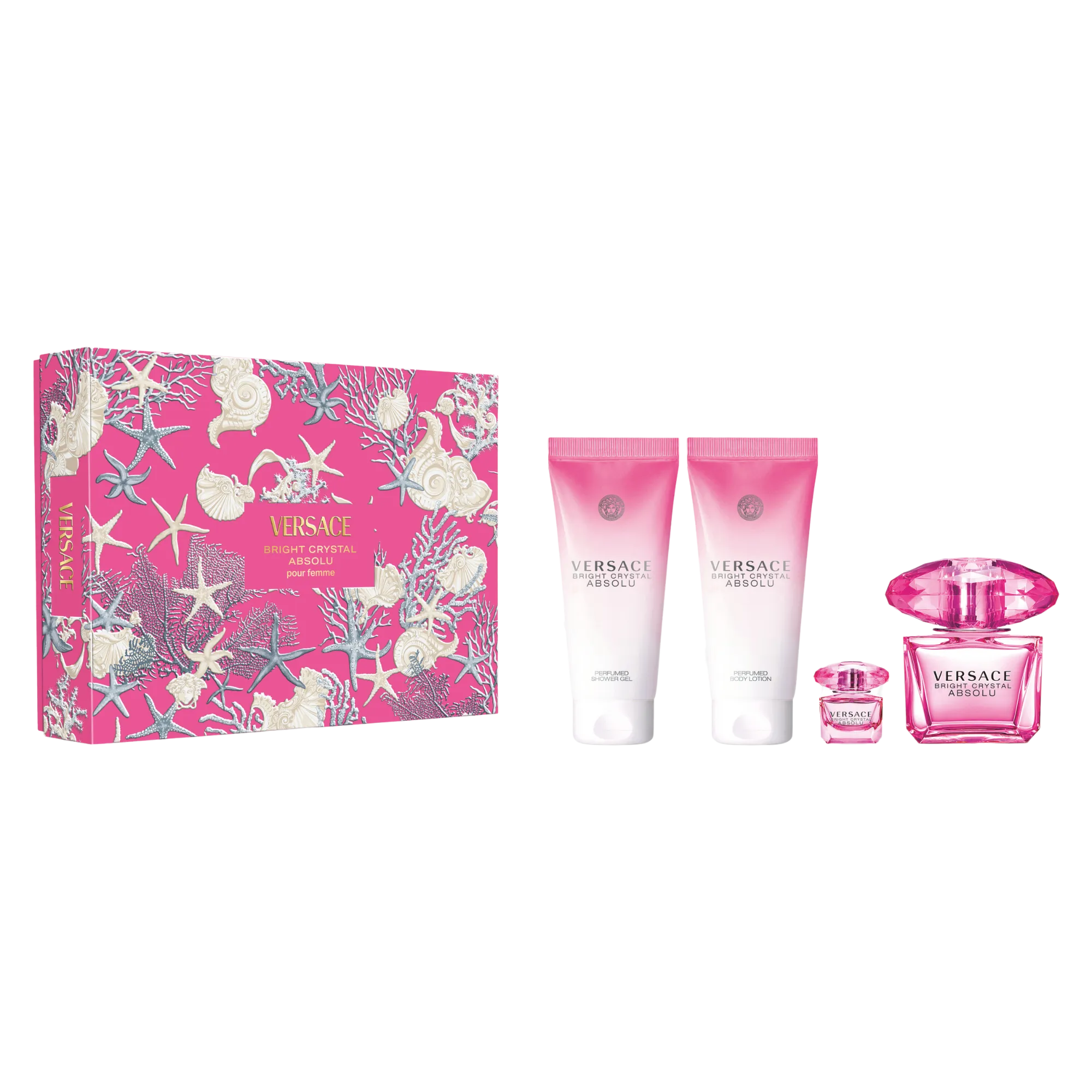 Bright Crystal Absolu 4 Pcs Gift Set With Mini by Versace Spray for - Perfumes4All