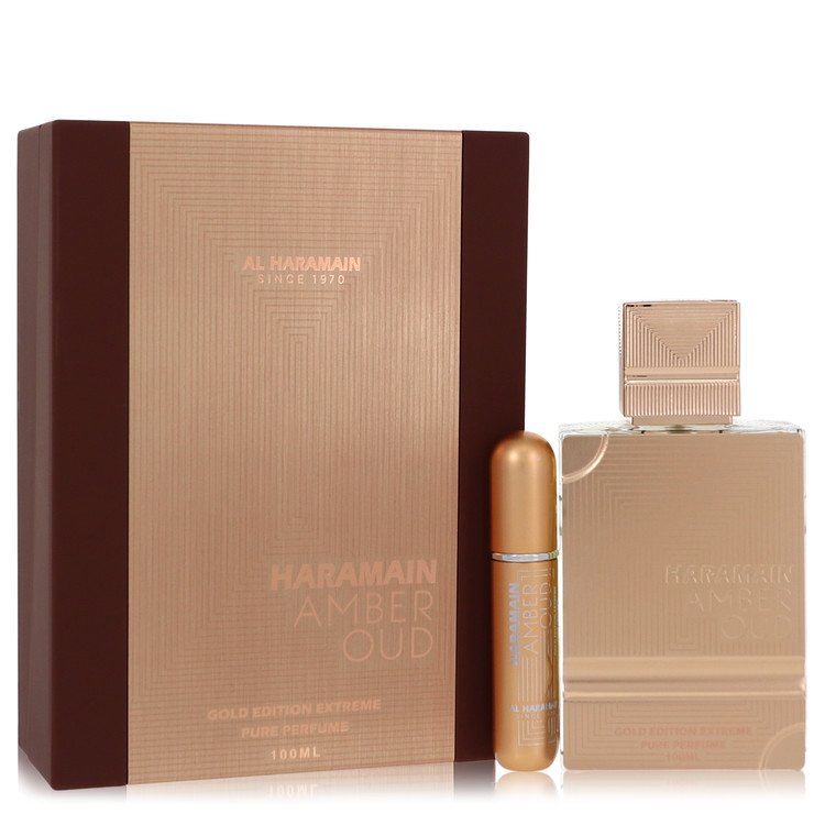 Al Haramain Amber Oud Gold Edition Extreme Perfume by Al Haramain Gift Set 3.4 oz 3.4 Pure Perfume Spray + 0.34 oz Refillable Spray for Women - Authentic Fragrance - Discount Women Perfume or Cologne Fragrance
