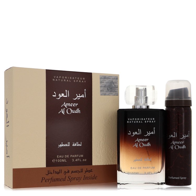 Ameer Al Oudh Cologne by Lattafa Gift Set -- 3.4 oz Eau De Parfum Spray + 1.7 oz Perfumed Spray for Men - Authentic Fragrance - Discount Men Perfume or Cologne Fragrance