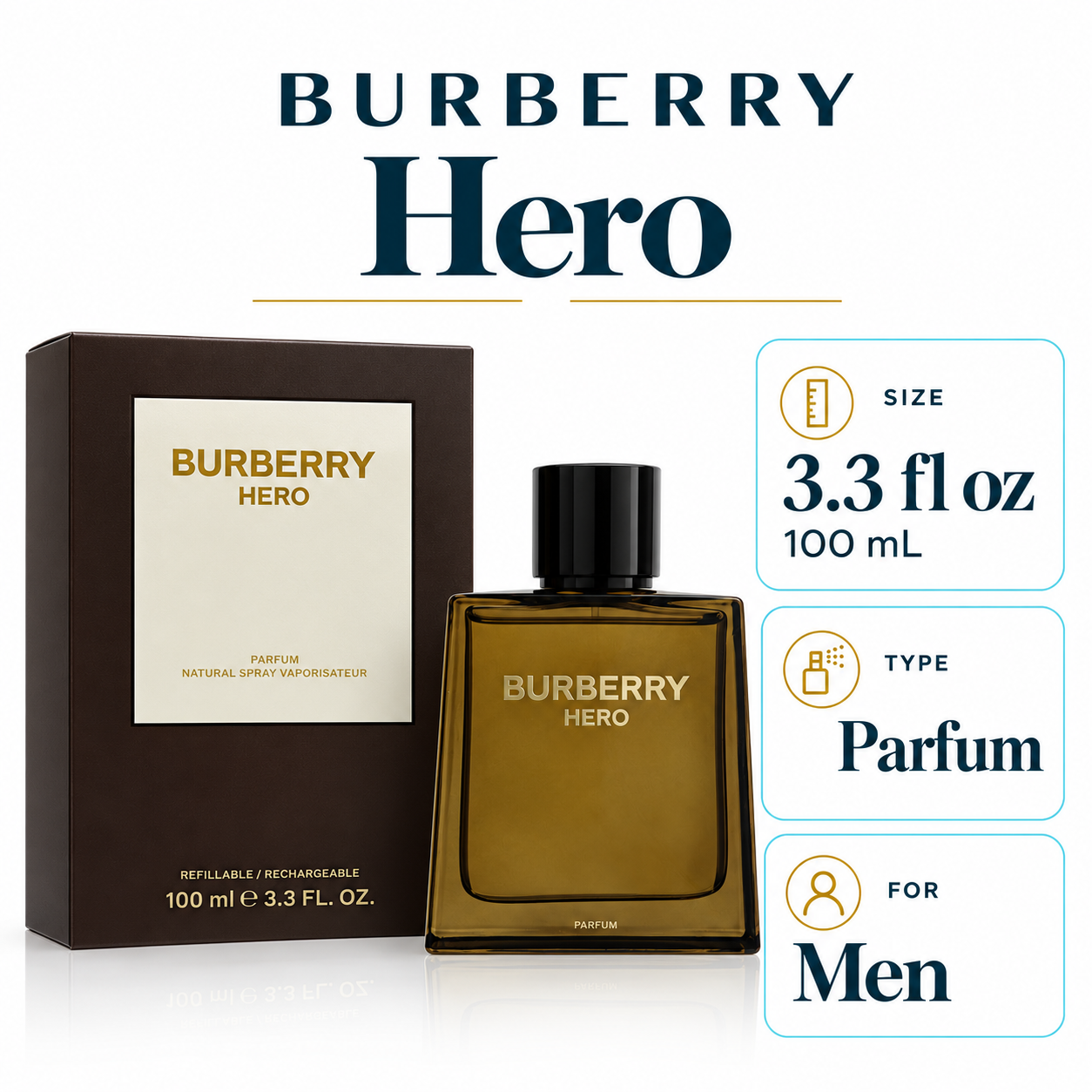 Burberry Hero 100 mL Parfum for Men — size, type, gender