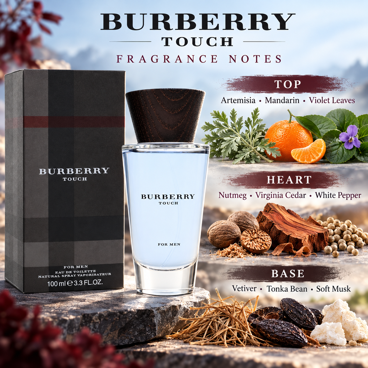 Touch by Burberry 3.4 Oz Eau De Toilette Spray for Men - Notes [Drive:1rLcZmJ4IEnj00UoZhtiDQgtxJEvtuCiQ]