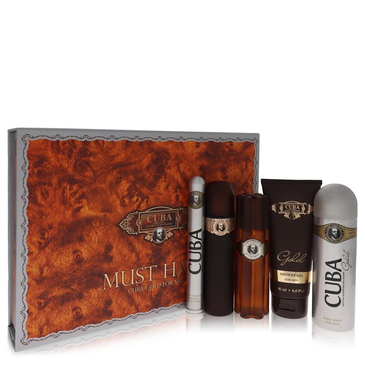 Cuba Gold Cologne by Fragluxe Gift Set -- 3.3 oz Eau De Toilette Spray + 3.3 oz After Shave Spray + 6.7 oz Body Deodorant Spray + 6.7 oz Shower Gel +  1.17 oz EDT Spray for Men - Authentic Fragrance - Discount Men Perfume or Cologne Fragrance