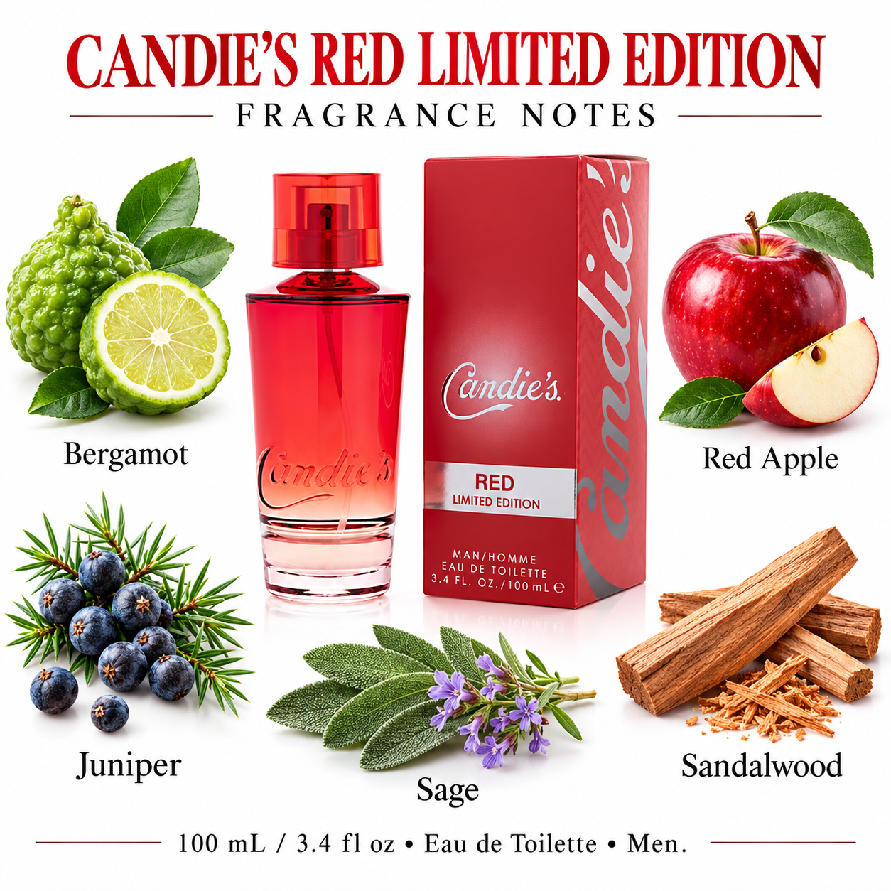 Red By by Candies 3.4 oz oz Eau De Toilette Spray for Men — fragrance notes
