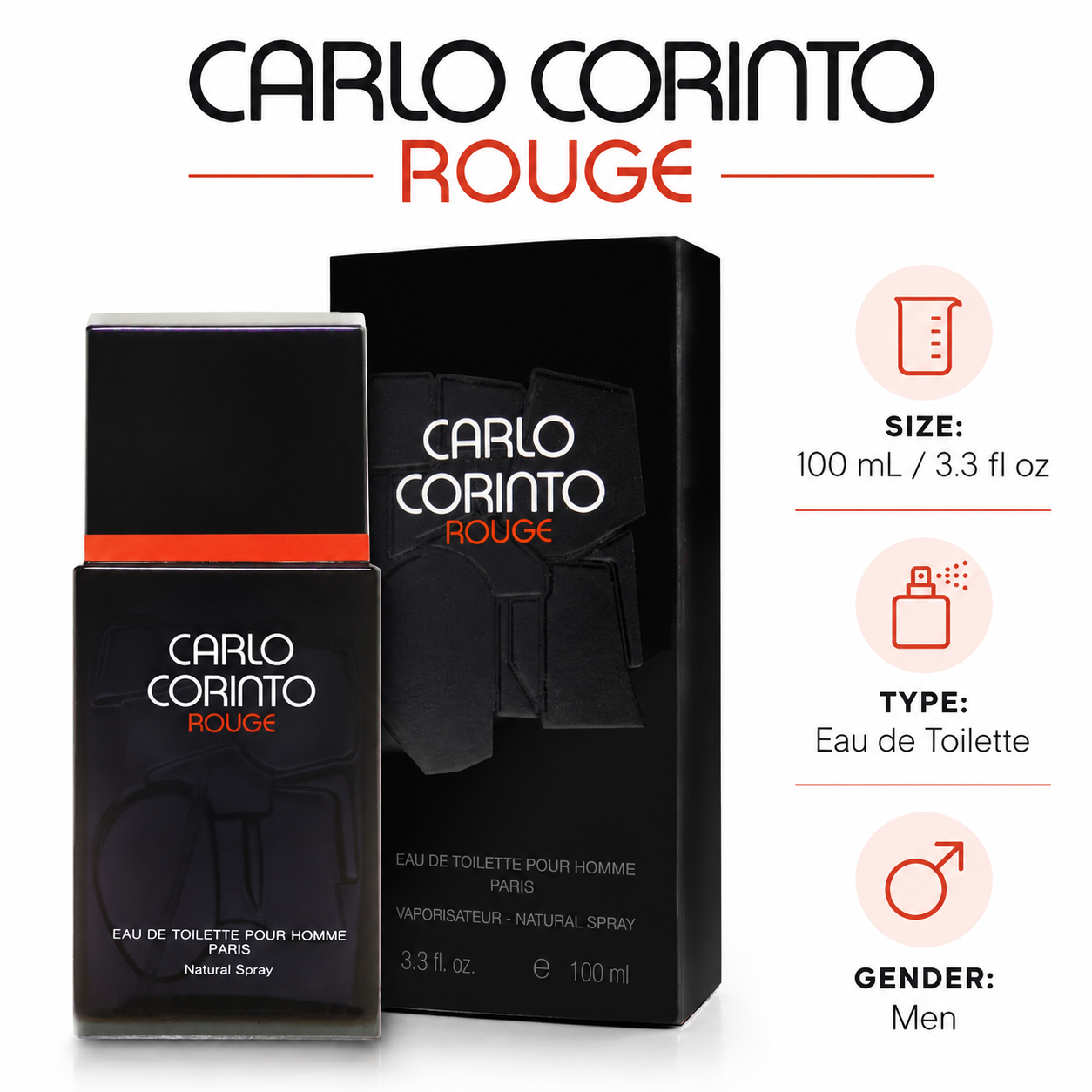 CARLO CORINTO ROUGE 100 mL / 3.3 fl oz Eau de Toilette Men — size, type and gender