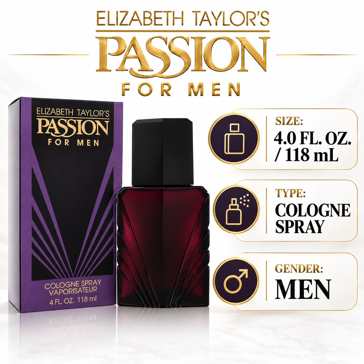Passion by Elizabeth Taylor 4.0 Oz Cologne Spray for Men - Size [Drive:1uX8ae2UyFsHZj_MQ2azkF-b0n490nP6Q]