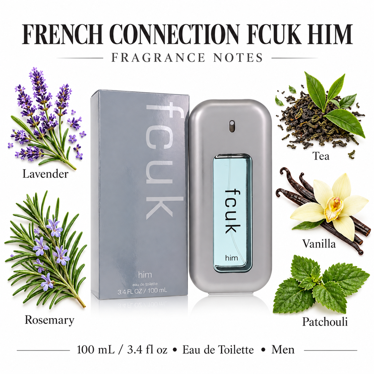 French Connection FCUK Him Eau de Toilette 3.4 fl oz / 100 mL for Men — fragrance notes