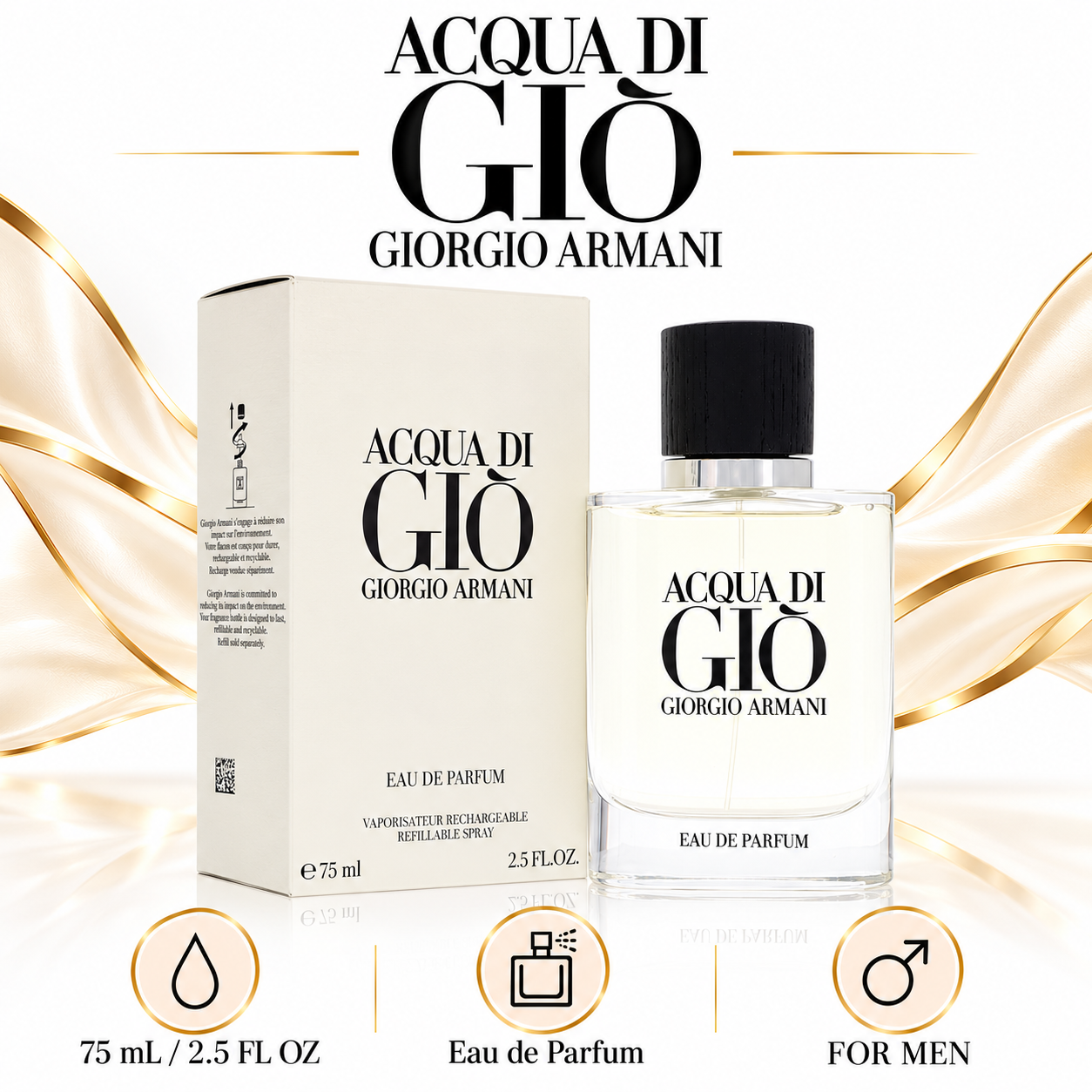 Giorgio Armani Acqua di Gio Eau de Parfum for Men 75 mL — size, concentration, and gender details