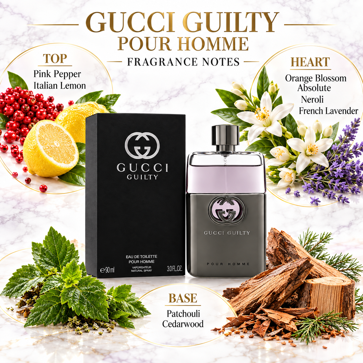 Guilty by Gucci 3.0 Oz Eau De Toilette Spray for Men - Notes [Drive:1v4RabvCr58hjx_rXCEPApYBPupfZ0xco]