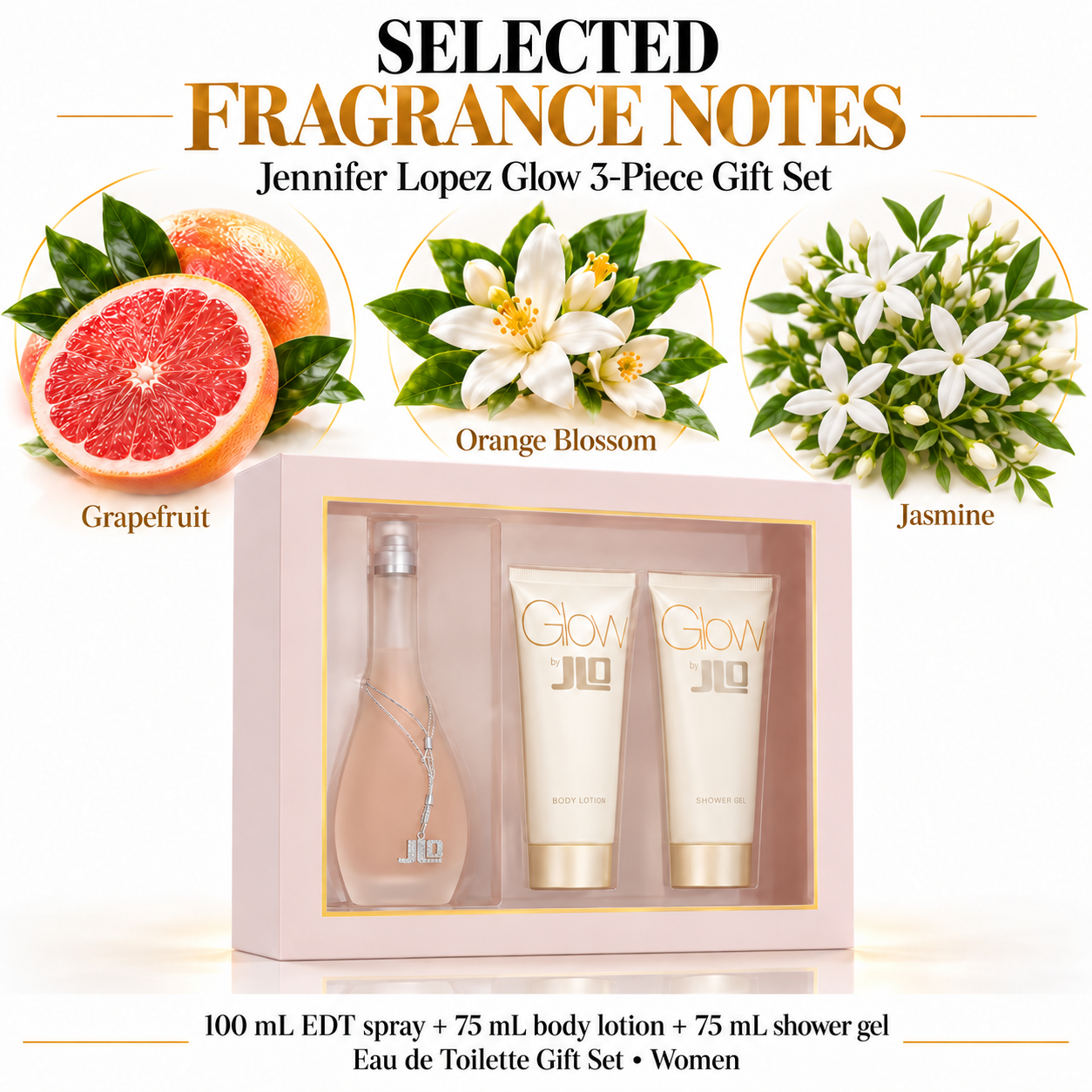 Jennifer Lopez Glow 3 Piece Gift Set 5050456007530 fragrance notes