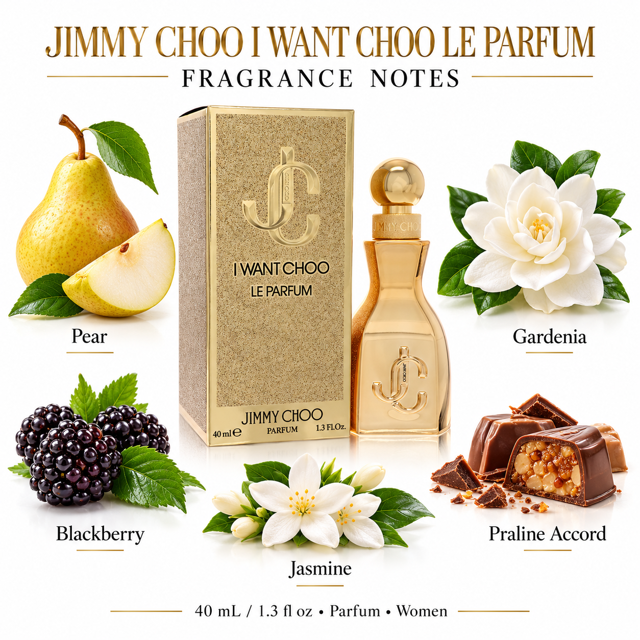 Jimmy Choo I Want Choo Le Parfum fragrance notes infographic