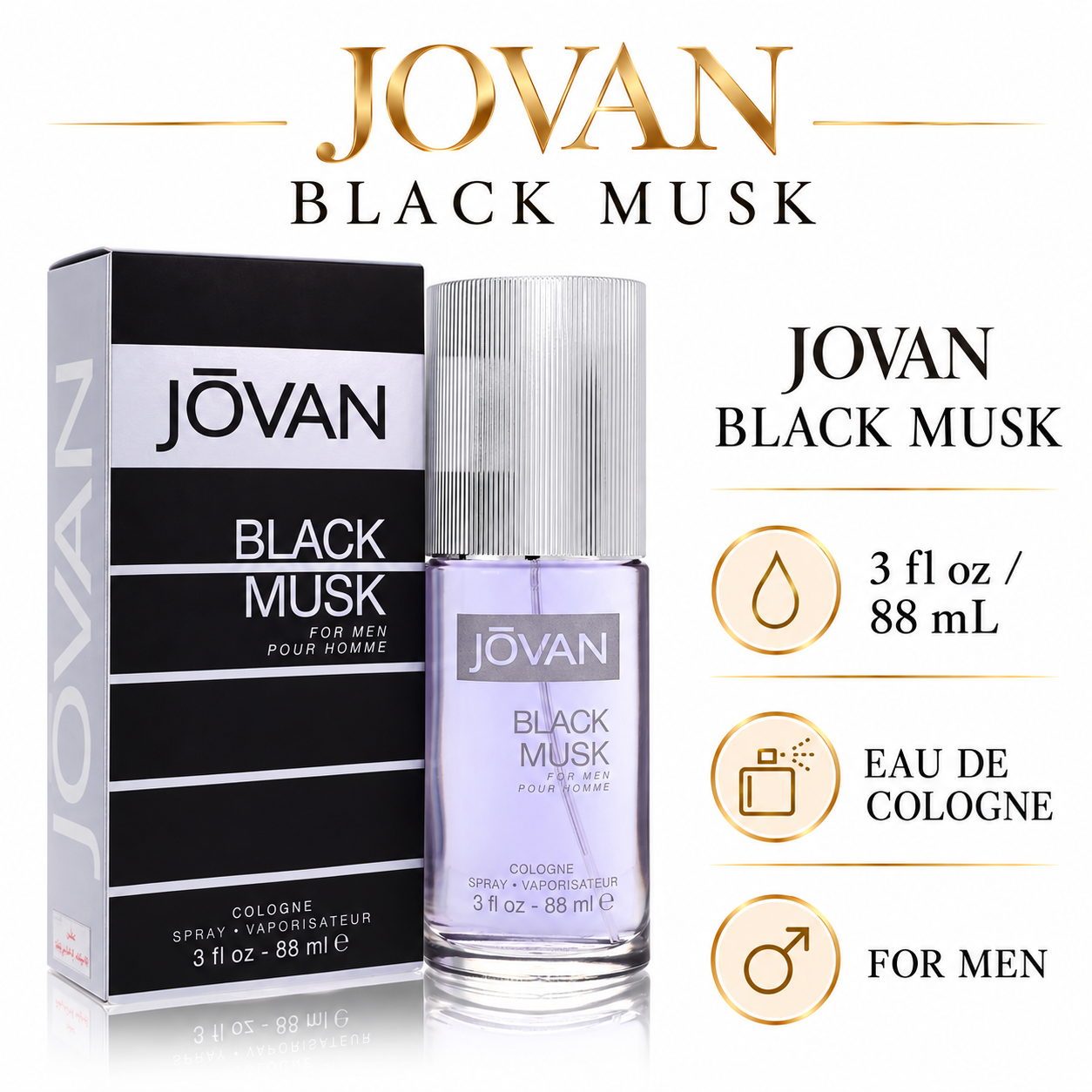 Jovan Black Musk 88 mL / 3 fl oz Eau de Cologne Men — size