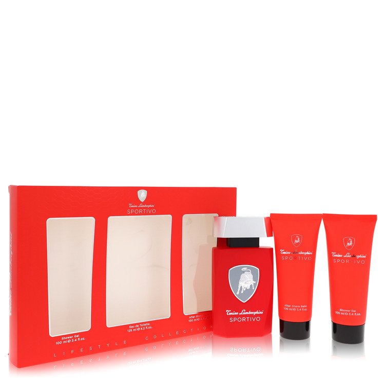 Lamborghini Sportivo Cologne by Tonino Lamborghini Gift Set -- 4.2 oz Eau De Toilette Spray + 3.4 oz Shower Gel + 3.4 oz After Shave Balm for Men - Authentic Fragrance - Discount Men Perfume or Cologne Fragrance