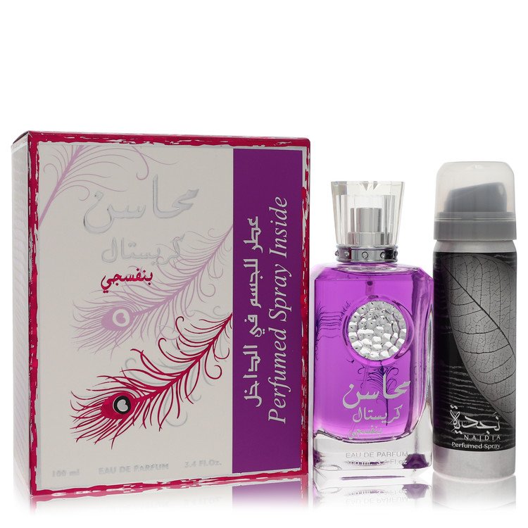 Lattafa Mahasin Crystal Violet Perfume by Lattafa Eau De Parfum Spray with 1.7 oz Deodorant Spray 3.4 oz for Women - Authentic Fragrance - Discount Women Perfume or Cologne Fragrance