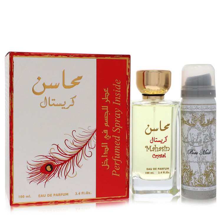 Lattafa Mahasin Crystal Perfume by Lattafa Eau De Parfum Spray with 1.7 oz Deodorant Spray 3.4 oz for Women - Authentic Fragrance - Discount Women Perfume or Cologne Fragrance