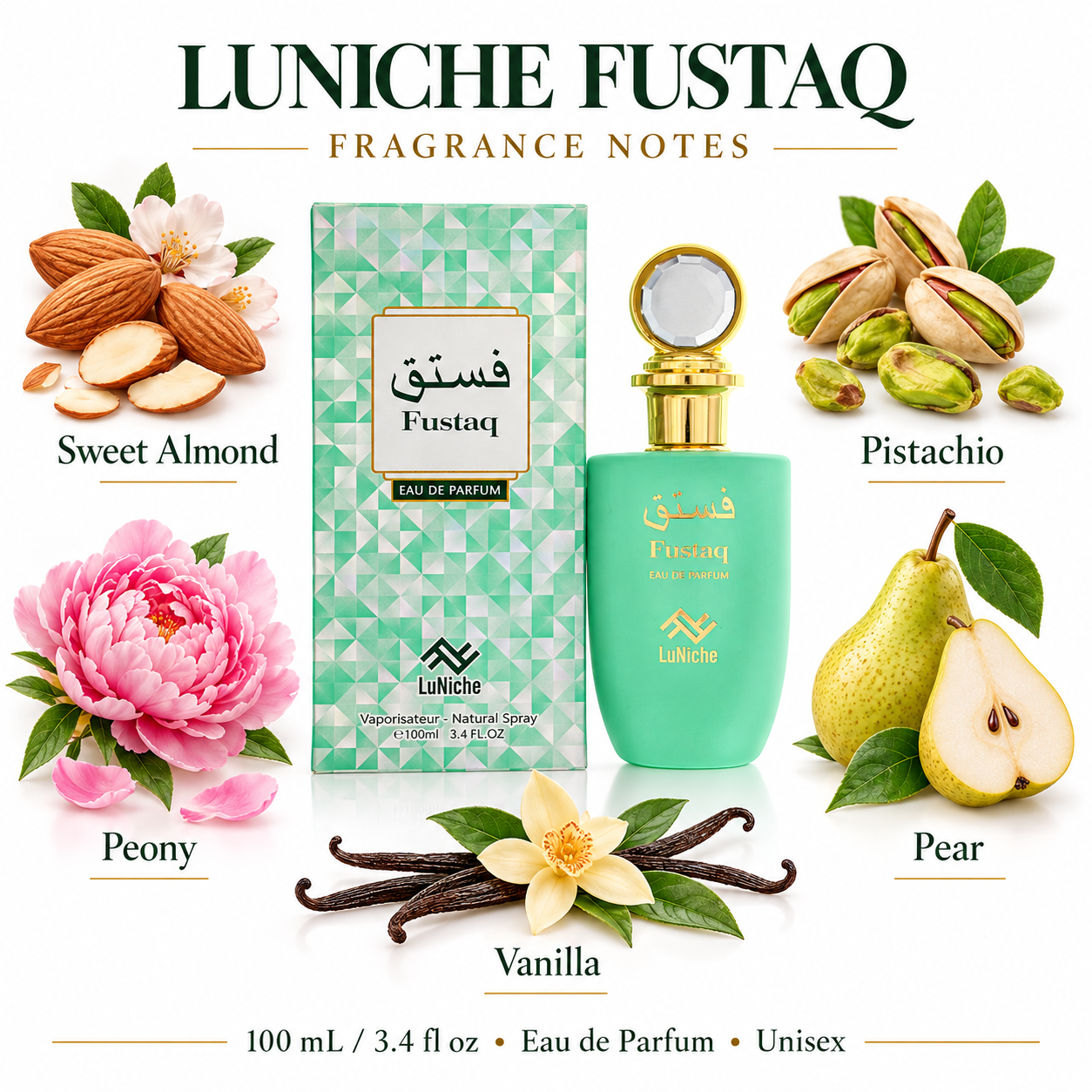 LUNICHE FUSTAQ 100 mL / 3.4 fl oz Eau de Parfum Unisex — fragrance notes