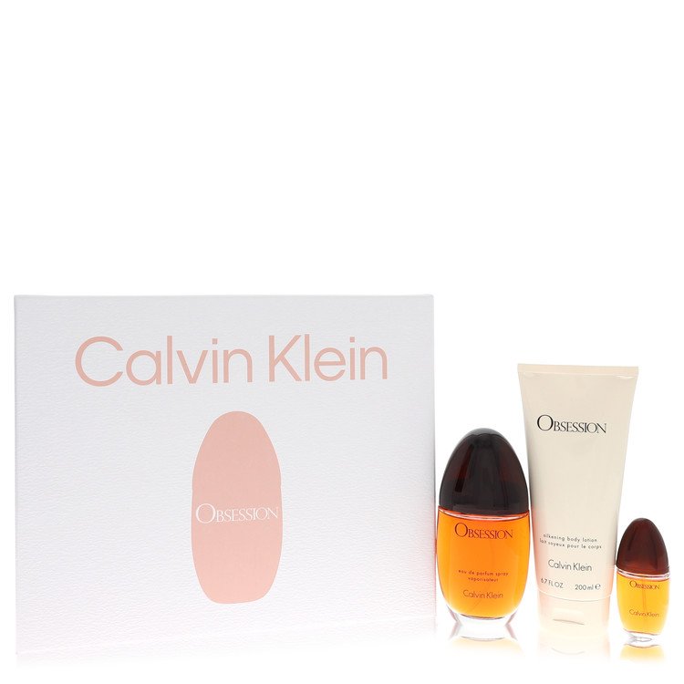 Obsession Perfume by Calvin Klein Gift Set -- 3.4 oz Eau De Parfum Spray + 6.7 oz Body Lotion + .5 oz Mini EDP Spray for Women - Authentic Fragrance - Discount Women Perfume or Cologne Fragrance