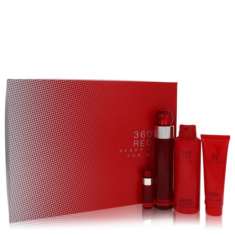 Perry Ellis 360 Red Cologne by Perry Ellis Gift Set -- 3.4 oz Eau De Toilette Spray + .25 oz Mini EDT Spray + 6 oz Body Spray + 3 oz Shower Gel for Men - Authentic Fragrance - Discount Men Perfume or Cologne Fragrance