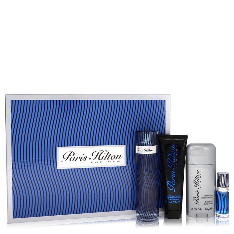 Paris Hilton Cologne by Paris Hilton Gift Set -- 3.4 oz  Eau De Toilette Spray + 3 oz Body Wash + 2.75 oz Deodorant Stick + .25 Mini EDT Spray for Men - Authentic Fragrance - Discount Men Perfume or Cologne Fragrance