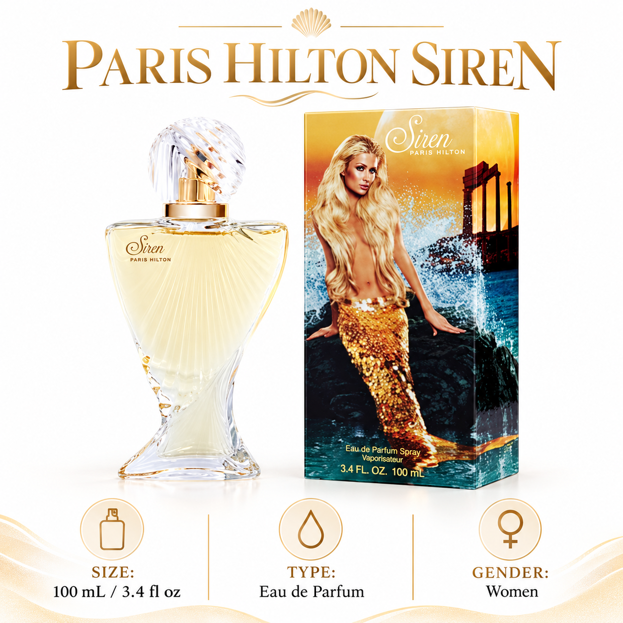 Paris Hilton Siren Women EDP Spray 3.4 Oz Perfume by Paris Hilton for — size, type and gender