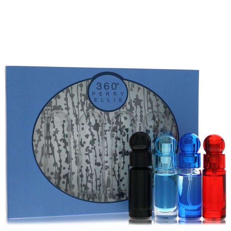 perry ellis 360 Cologne by Perry Ellis Gift Set -- Four piece Travel Gift Set Includes .25 oz Mini EDT Spray of each. 360 Black, 360 For Men, 360 Very Blue, 360 Red. for Men - Authentic Fragrance - Discount Men Perfume or Cologne Fragrance