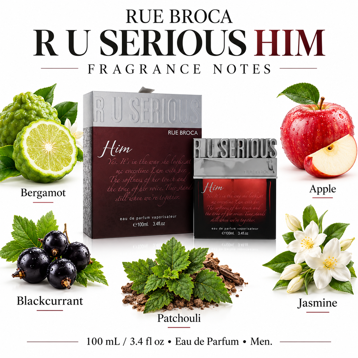 R U Serious Him by Rue Broca 3.4 oz Eau De Parfum Spray for Men — fragrance notes