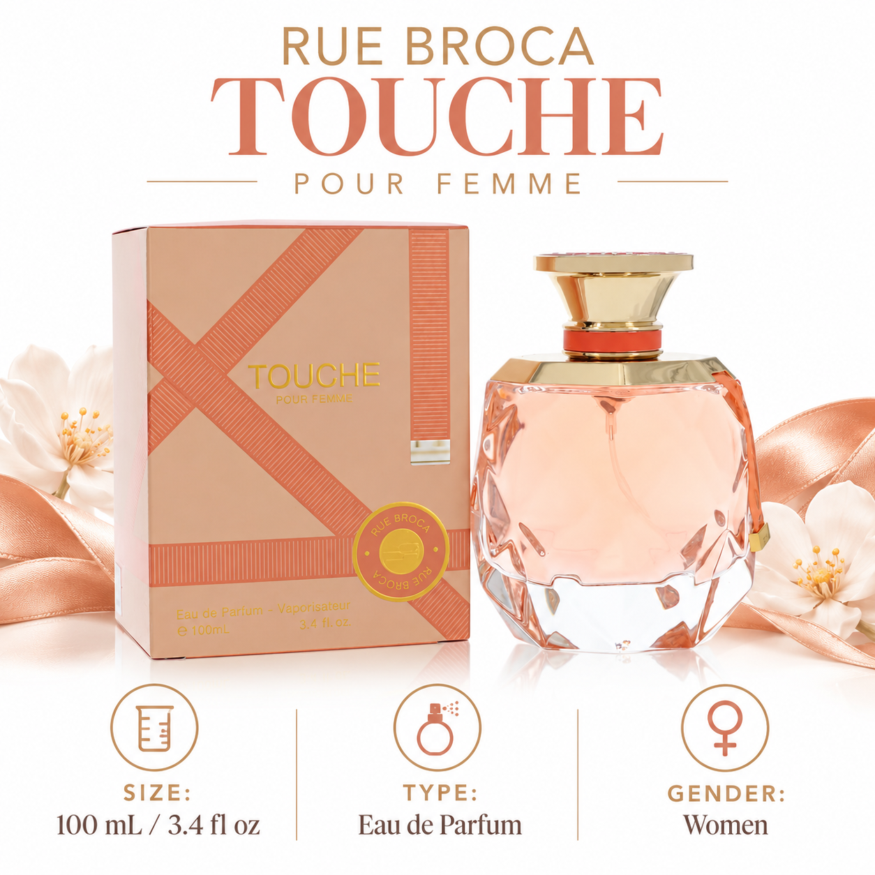 Touche Pour Femme by Rue Broca 3.4 oz Eau De Parfum Spray for Women — size, type and gender