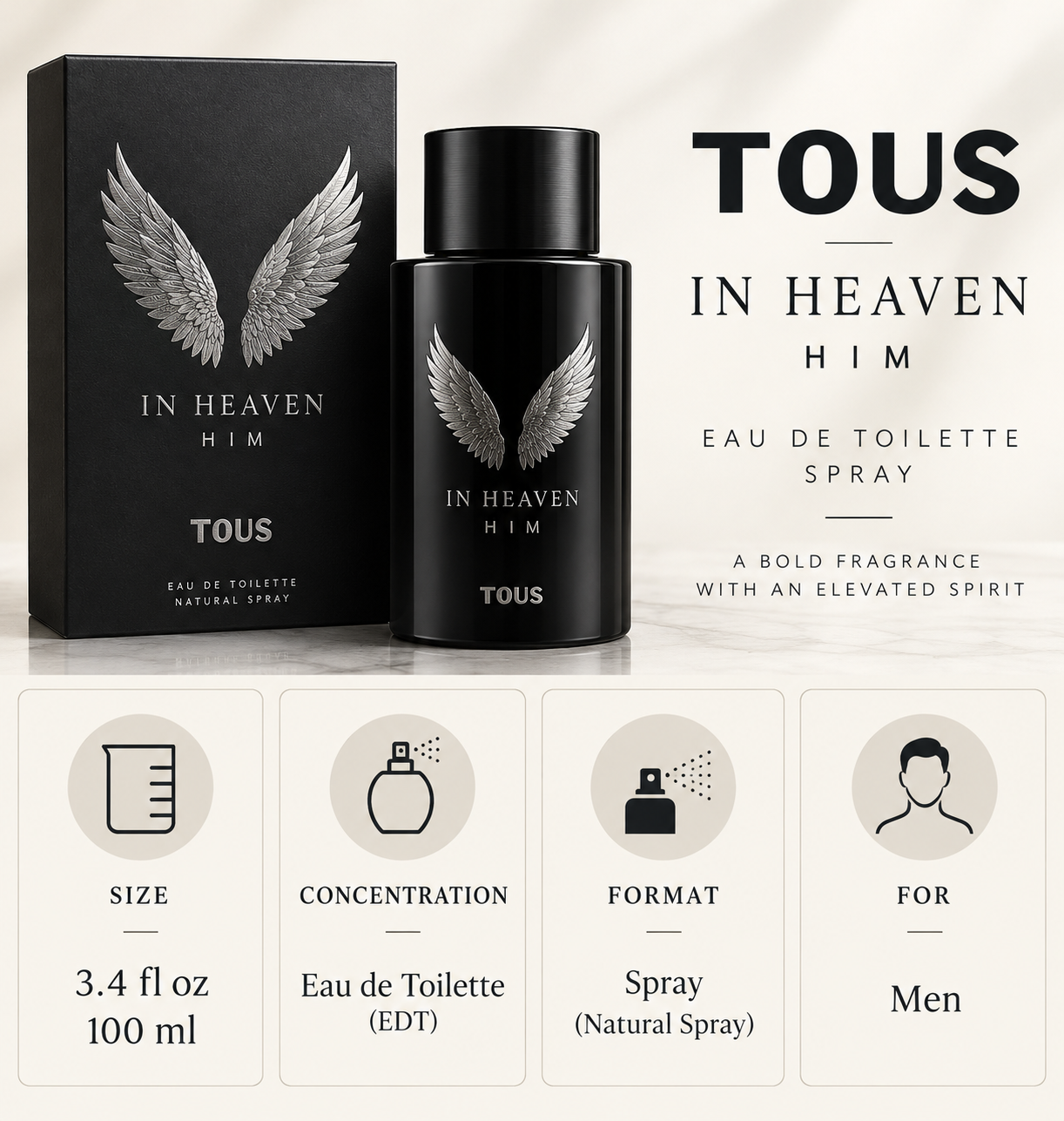 In Heaven by Tous 3.4 Oz Eau De Toilette Spray for Men - Size [Drive:1yi4HqdjJ2rmLLQMp32Hs_tgCXEFAfwzq]
