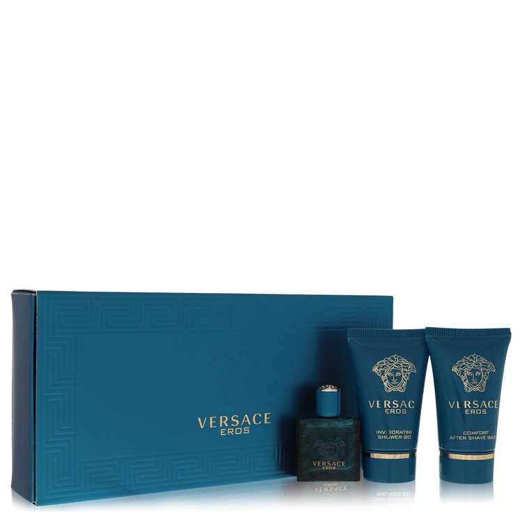 Versace Eros Cologne by Versace Gift Set -- .17 oz Mini EDT + .8 oz Shower Gel + .8 oz After Shave Balm for Men - Authentic Fragrance - Discount Men Perfume or Cologne Fragrance