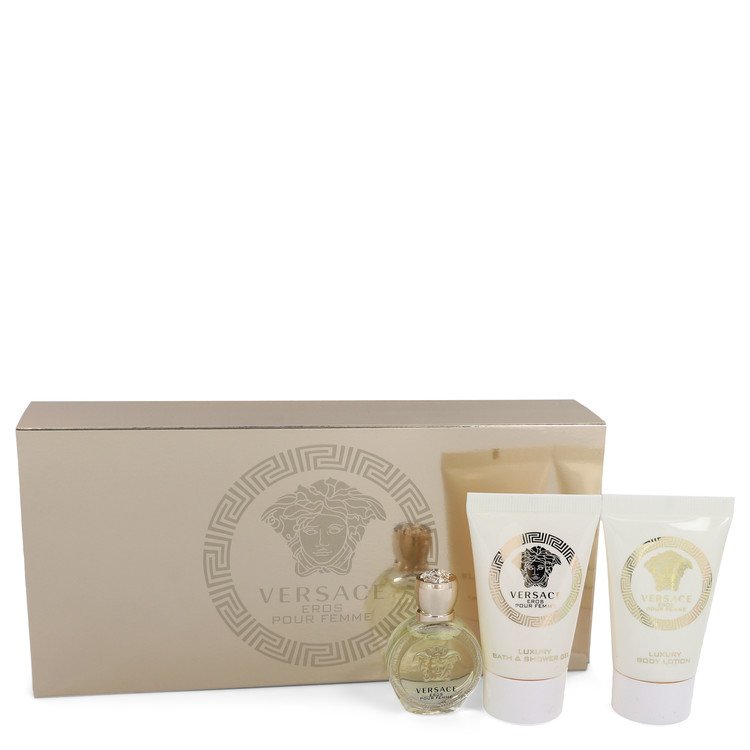 Versace Eros Perfume by Versace Gift Set -- .17 oz Mini EDP + .8 oz Shower Gel + .8 oz Body Lotion for Women - Authentic Fragrance - Discount Women Perfume or Cologne Fragrance
