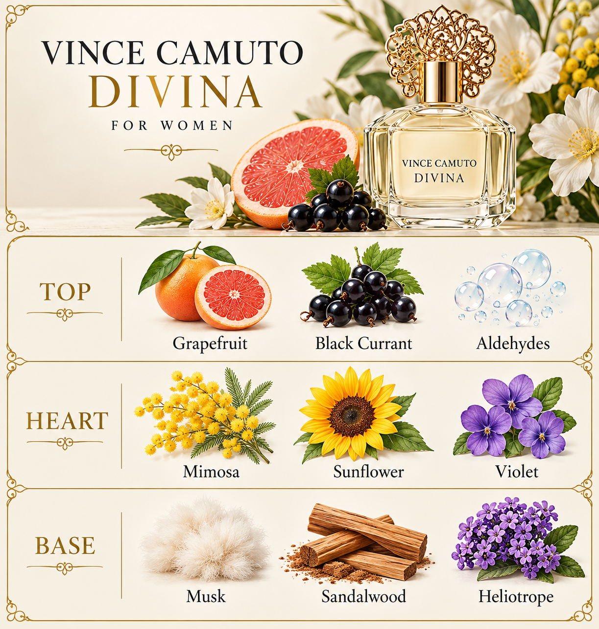 Vince Camuto Divina by Clean 3.4 Oz Eau De Parfum Spray for Women - Notes [Drive:1MeMXGViJSPRvqhoyufUX2BjUSxi0VjRM]