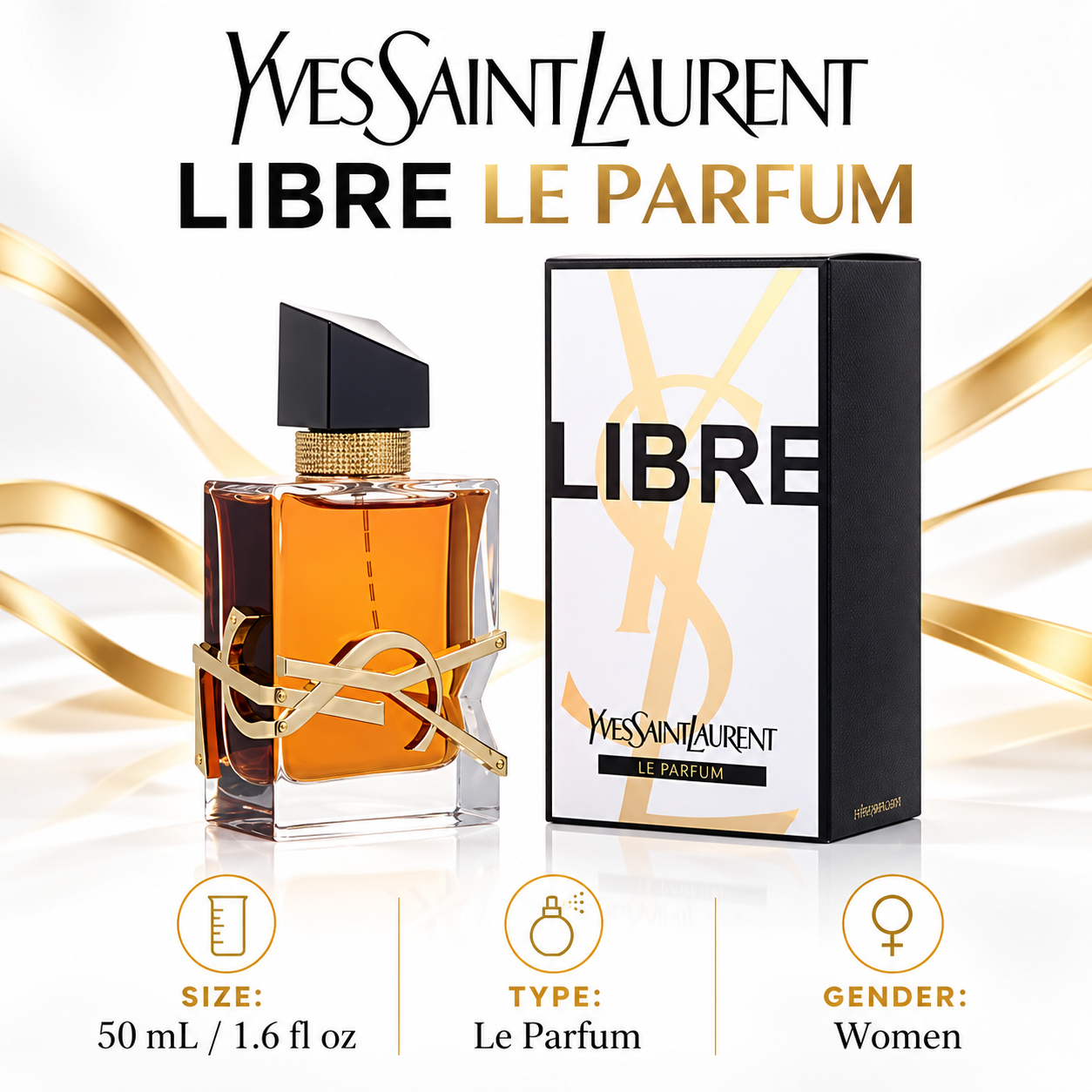 Yves Saint Laurent Libre Le Parfum 50 mL size type and women infographic