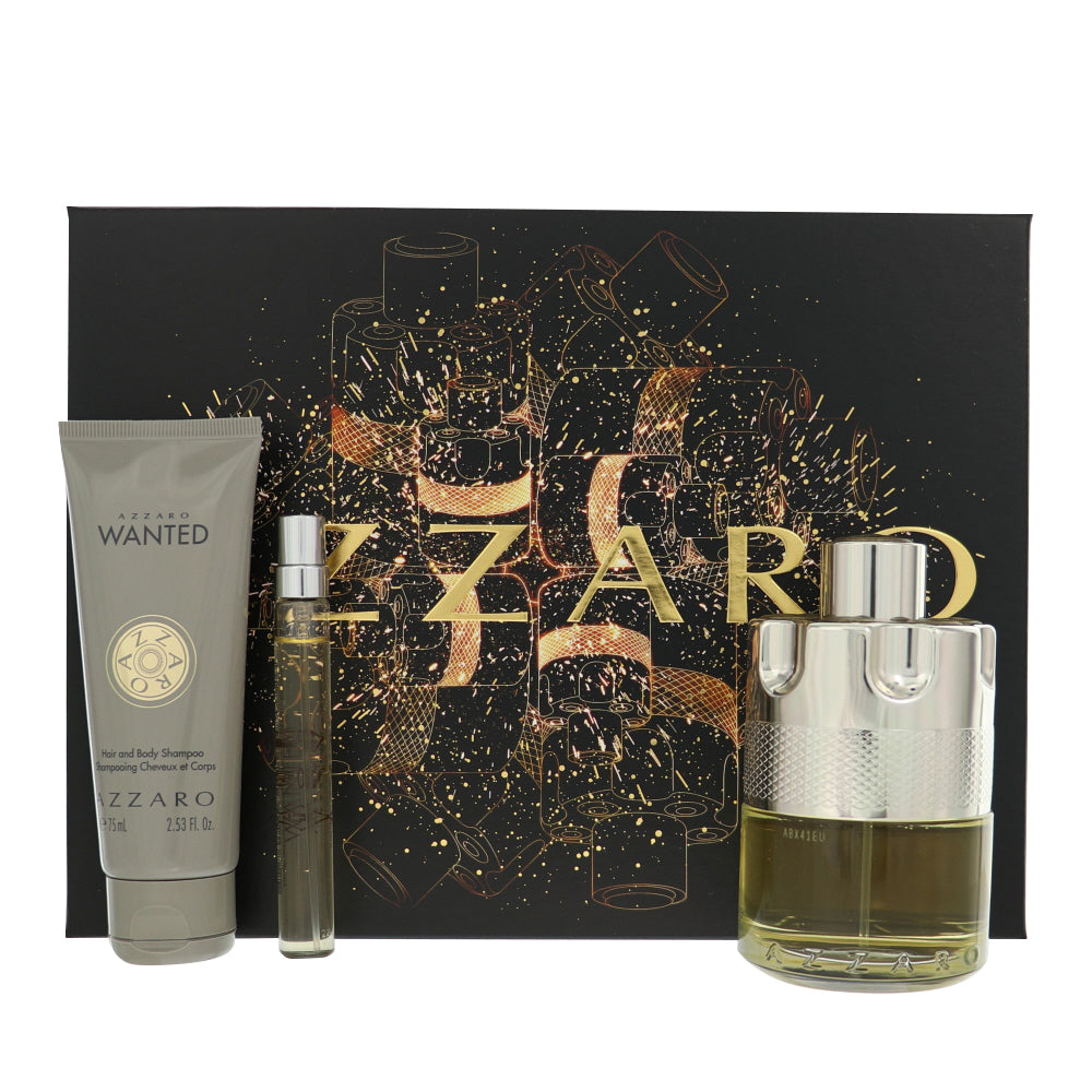Azzaro Wanted Cologne By Azzaro 3 Piece Gift Set - 3.3 Oz Eau De Toilette Spray, 0.33 Oz Eau De Toilette Spray, 2.53 Oz Haid And Body Shampoo For Men In Gift Set