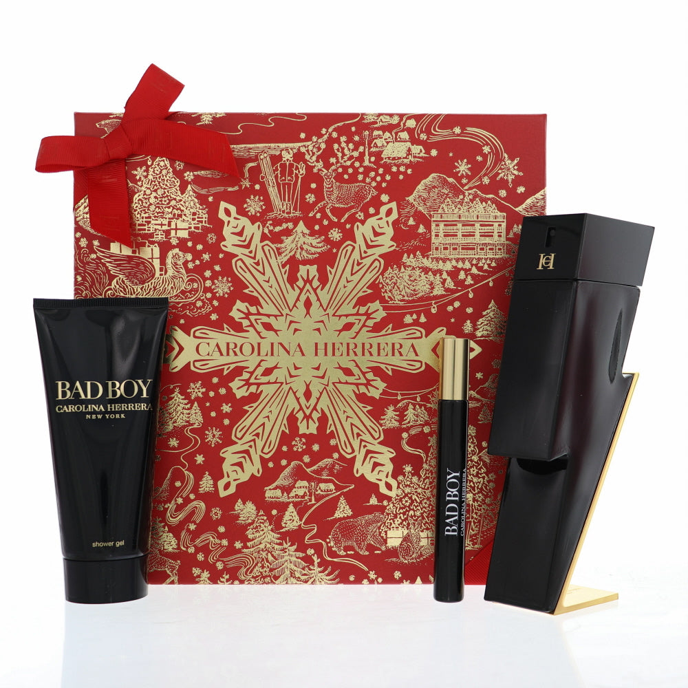 Bad Boy Cologne By Carolina Herrera 3 Piece Gift Set - 3.4 Oz Eau De Toilette Spray, 0.34 Oz Eau De Toilette Spray, 3.4 Oz Shower Gel For Men In Gift Set