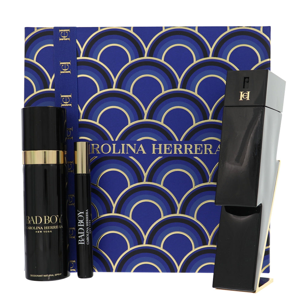 Bad Boy Cologne By Carolina Herrera 3 Piece Gift Set - 3.4 Oz Eau De Toilette Spray, 0.34 Oz Eau De Toilette Spray, 3.4 Oz Deodorant Spray For Men In Gift Set