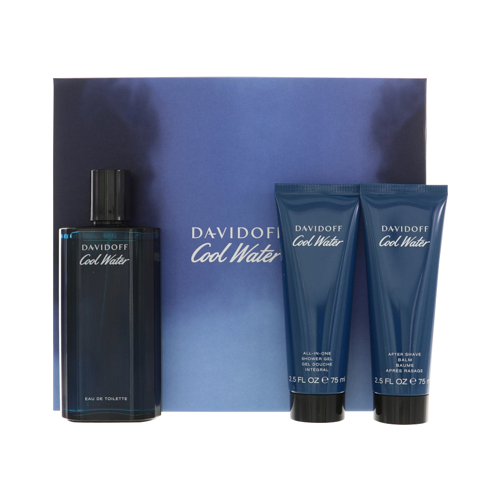 Cool Water Cologne By Davidoff 3 Piece Gift Set - 4.2 Oz Eau De Toilette Spray, 2.5 Oz All-In-One Shower Gel , 2.5 Oz After Shave Balm For Men In Gift Set