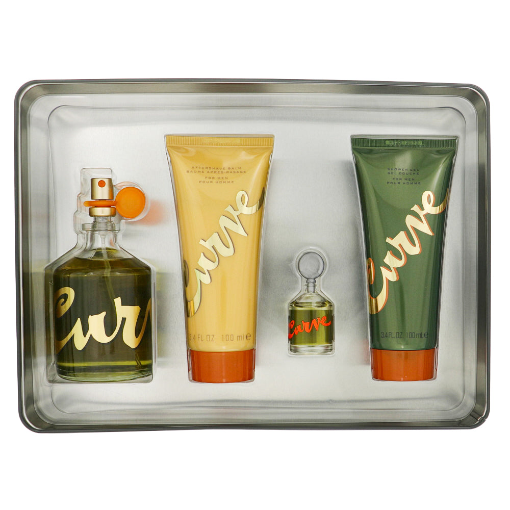 Curve Cologne By Liz Claiborne 4 Piece Gift Set - 4.2 Oz Cologne Spray, 0.25 Oz Cologne Splash, 3.4 Oz Aftershave Balm, 3.4 Oz Shower Gel For Men In Gift Set