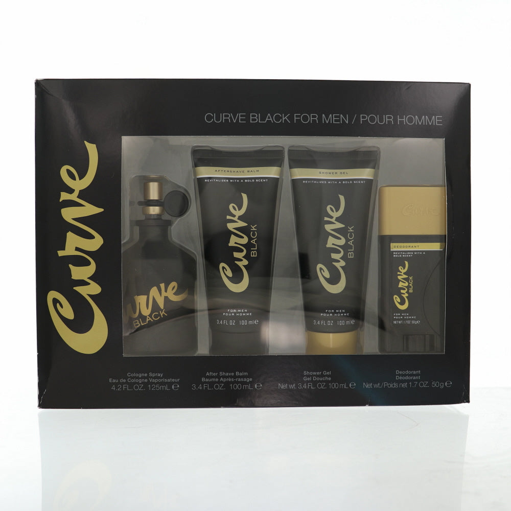 Curve Black Cologne By Liz Claiborne 4 Piece Gift Set - 4.2 Oz Eau De Cologne Spray, 3.4 Oz After Shave Balm, 3.4 Oz Shower Gel, 1.7 Oz Deodorant For Men In Gift Set