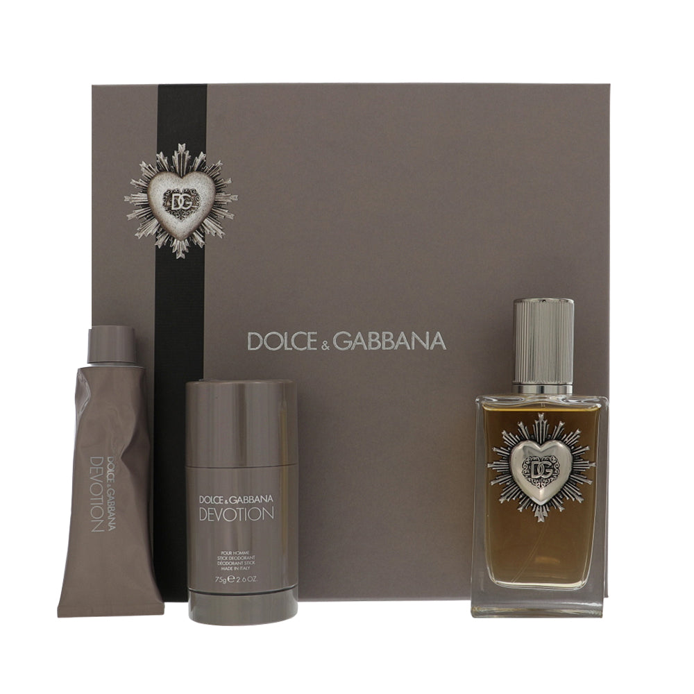 Devotion Cologne By Dolce & Gabbana 3 Piece Gift Set - 3.3 Oz Eau De Parfum Spray, 2.6 Oz Stick Deodorant, 1.6 Oz Shower Gel For Men In Gift Set