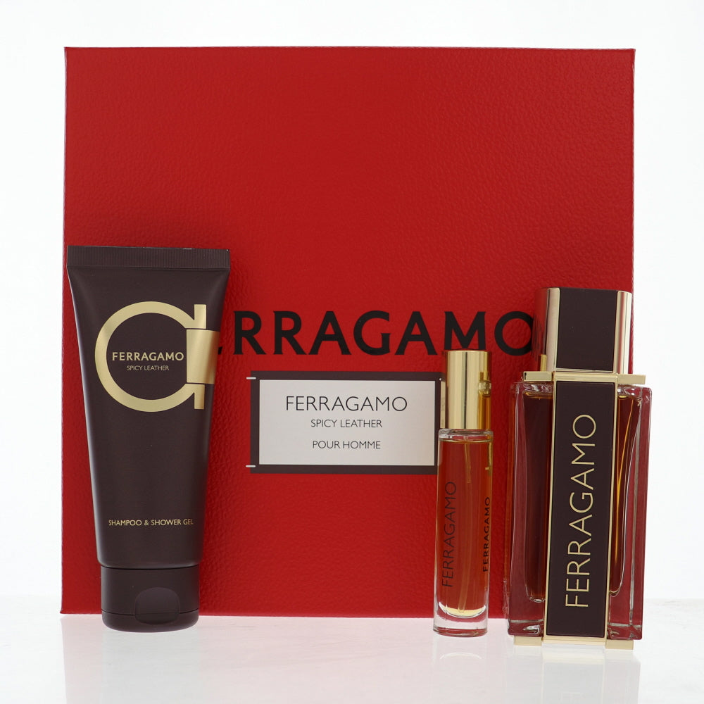 Spicy Leather Cologne By Salvatore Ferragamo 3.4 Oz Parfum Spray For Men In Gift Set