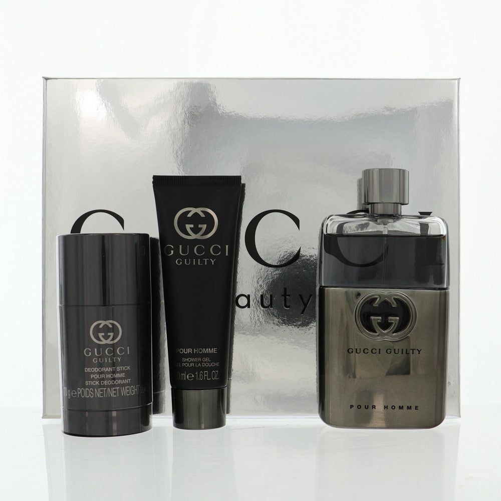 Gucci Guilty Cologne By Gucci 3 Piece Gift Set - 3.0 Oz Eau De Toilette Spray, 2.4 Oz Deodorant Stick, 1.6 Oz Shower Gel For Men In Gift Set