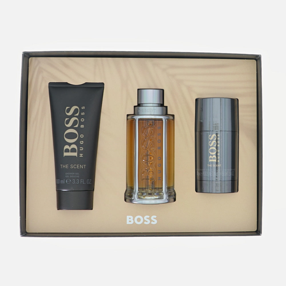Hugo Boss The Scent 3Pcset 3.4 Oz  Spray / 3.4 Oz Sgel / 2.5 Oz Deo For Men Cologne