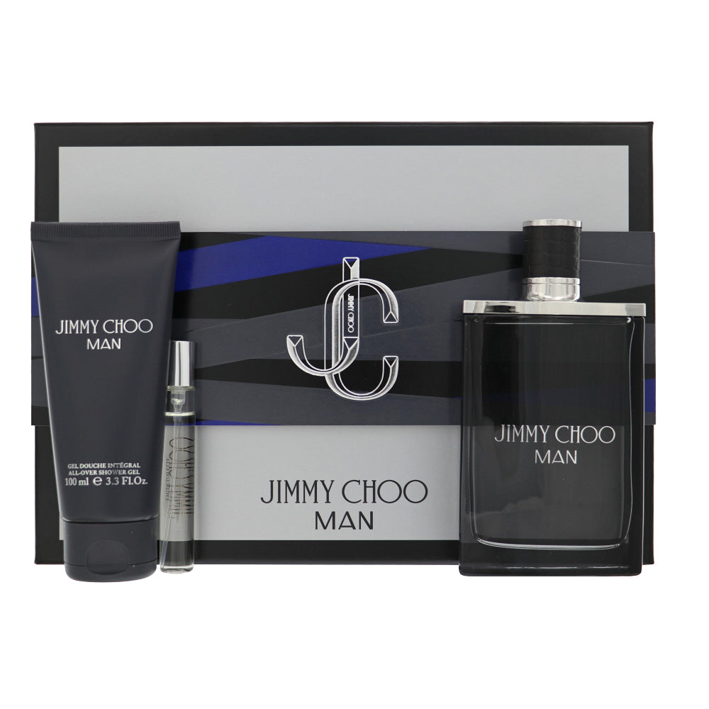 Jimmy Choo Man Cologne By Jimmy Choo 3 Piece Gift Set - 3.3 Oz Eau De Toilette Spray, 0.25 Oz Eau De Toilette Spray, 3.3 Oz All - Over Shower Gel For Men In Gift Set