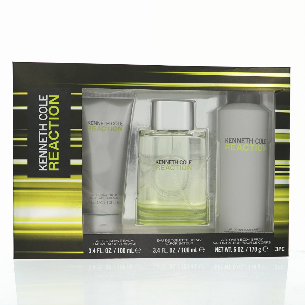Kenneth Cole Reaction Cologne By Kenneth Cole 3 Piece Gift Set - 3.4 Oz Eau De Toilette Spray, 6.0 Oz All Over Body Spray, 3.4 Oz After Shave Balm For Men In Gift Set