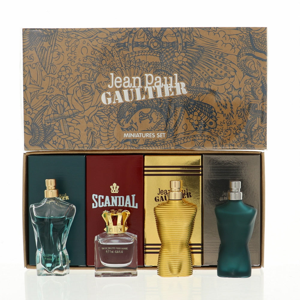 Jean Paul Gaultier Cologne By Jean Paul Gaultier 4 Piece Gift Set - 0.24 Oz Le Male Eau De Toilette Splash, 0.24 Oz Scandal Eau De Toilette Splash, 0.24 Oz Le Beau Eau De Toilette Splash, 0.24 Oz Le Male Elixir Eau De Toilette Splash For Men In Gift Set