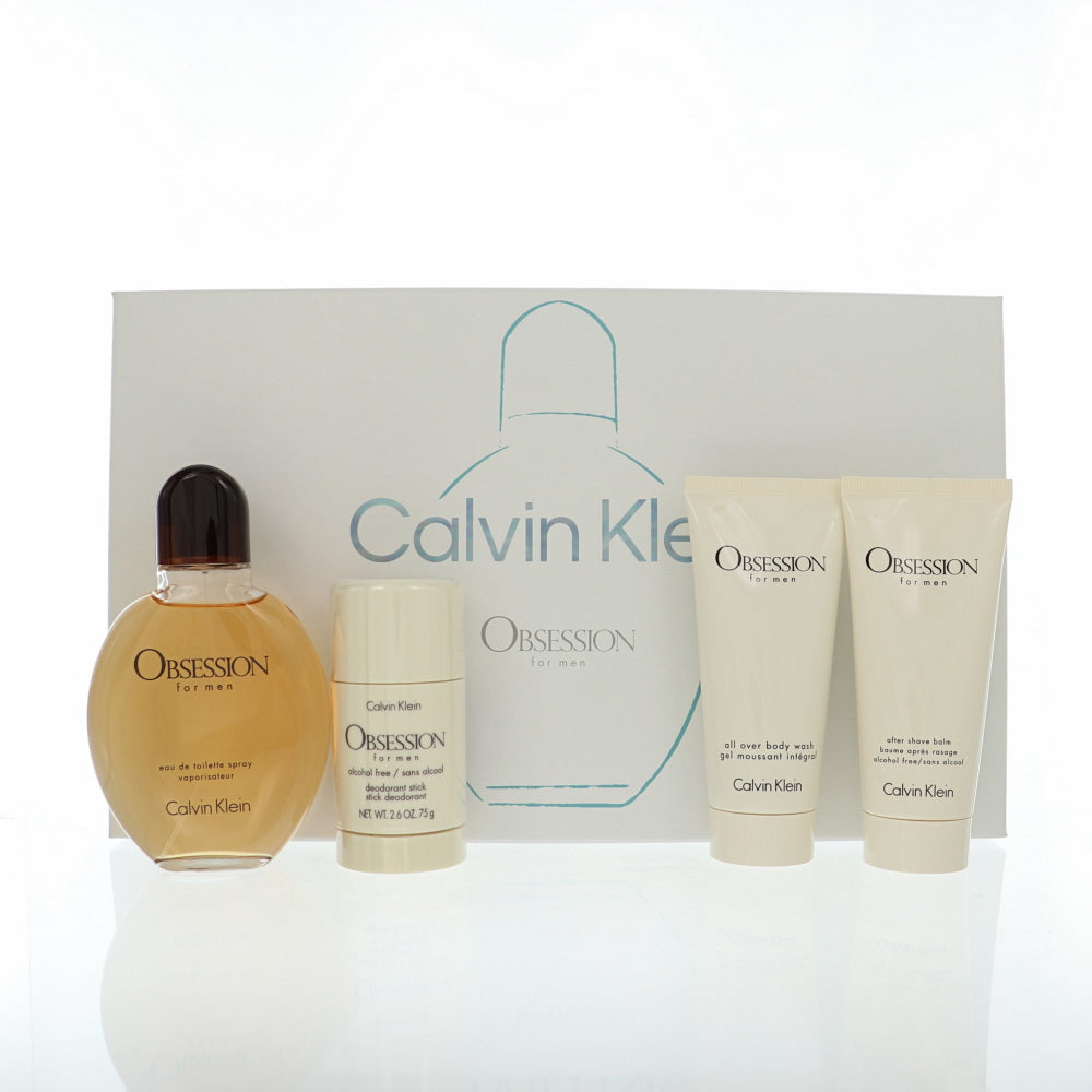 Obsession M by Calvin Klein 4 Pc Gift Set, EDT Sp + 4.2 oz Edt Spray + 3.4 oz Asb + 3.4 oz S/Gel + Deo for Men - Perfumes4All